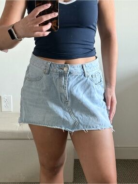 White Fox Boutique Love to Dream Denim Mini Skirt Light Blue Wash